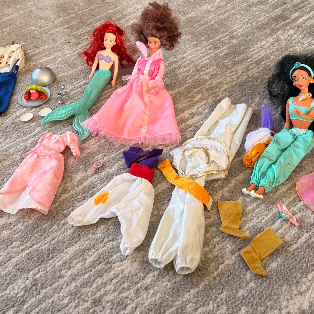 Vintage Disney Barbies Ariel, Belle & Jasmine - Aladdin little mermaid 1990s